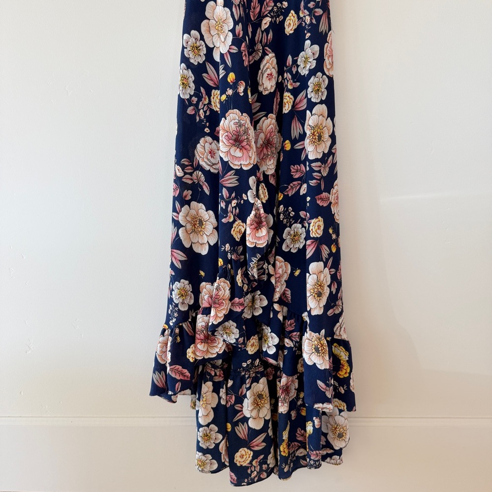 NWT Aqua Floral Off-Shoulder Ruffle Maxi Dress Navy Pink | Womens XS - Picture 5 of 11